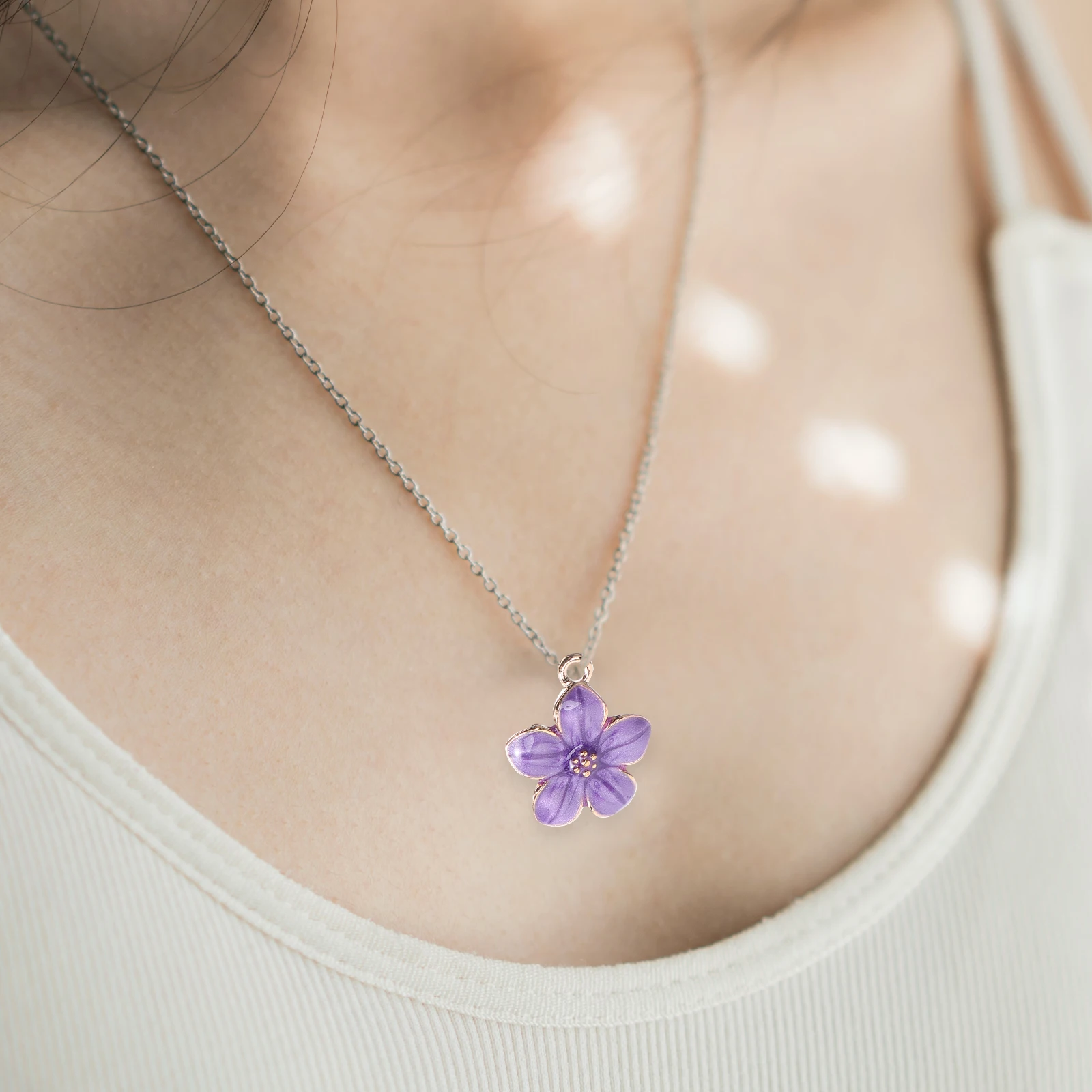 

50Pcs Purple Mini Cherry Blossom Pendant Diy Jewelry Alloy Accessories Flower Shaped Decorative Pendants Handcraft Supplies