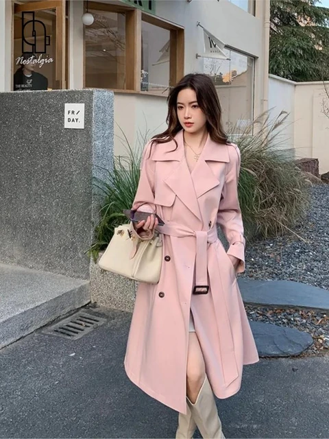 Autumn Double Breasted Trench Coat Women Elegant Pink Korean Streetwear Long Windbreaker Ladies Work Wear With Belt AliExpress