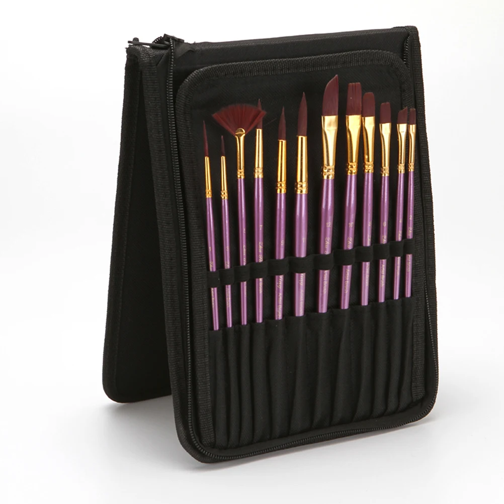 

12 Pcs Brush Set Painting for All Levels of Artists Pearl Easy to Clean Wooden with Bag Storage