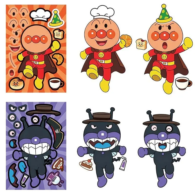 Anpanman collage stickers, cute cartoon face-changing DIY stickers, fun and creative student stickers for brain development view 2