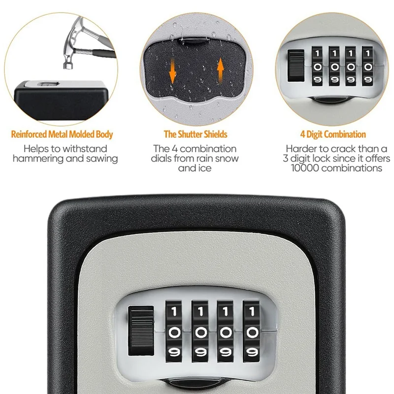 

B50C Key Lock Box Wall Mounted, 4 Digit Combination Lockbox For Outside 5 Keys Capacity(Gray, 2 Pack)