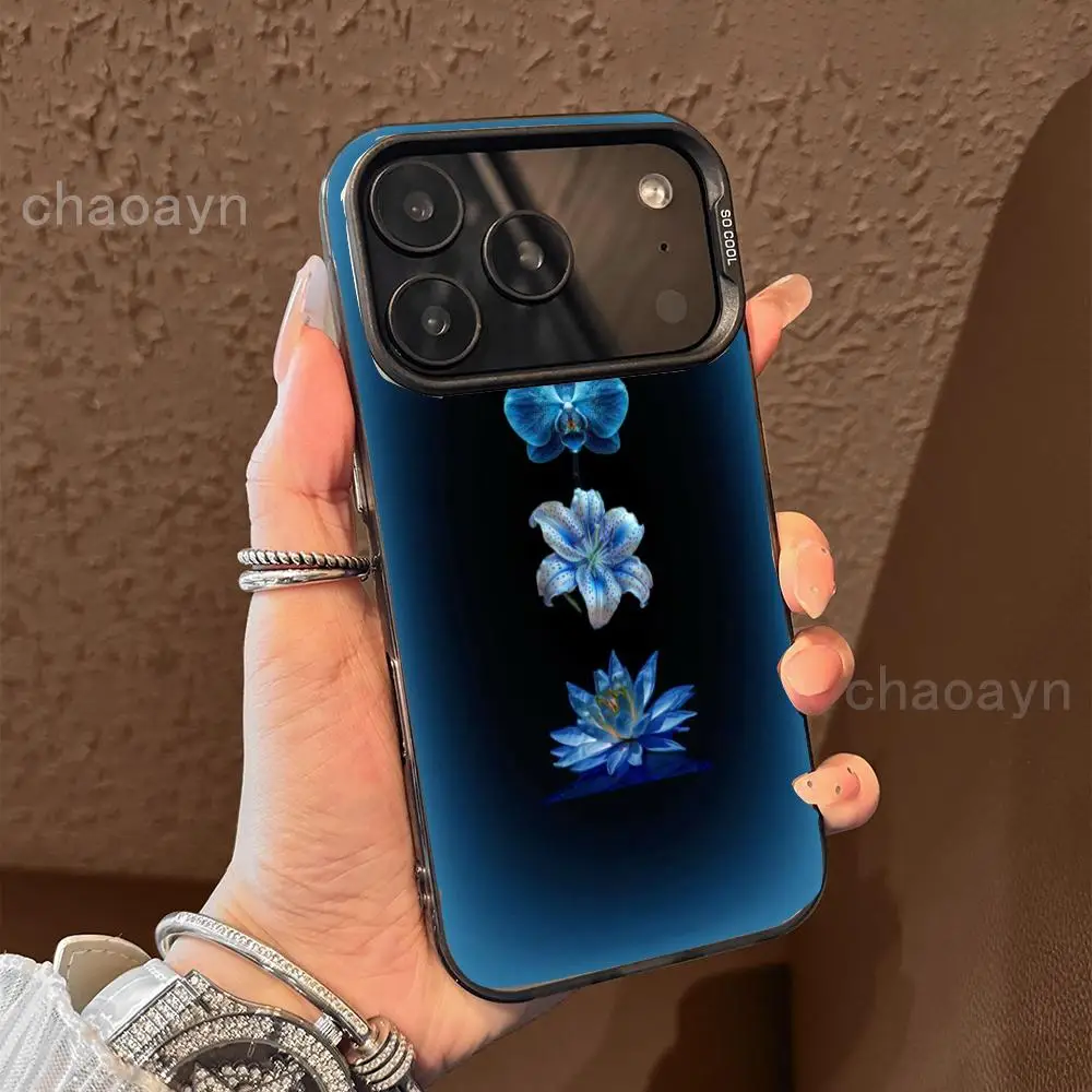 

Blue flower pattern Phone Case case for iPhone17 16 15 14 13 12 11 Pro/ Max/Plus shock-proof rear cover anti-fingerprint