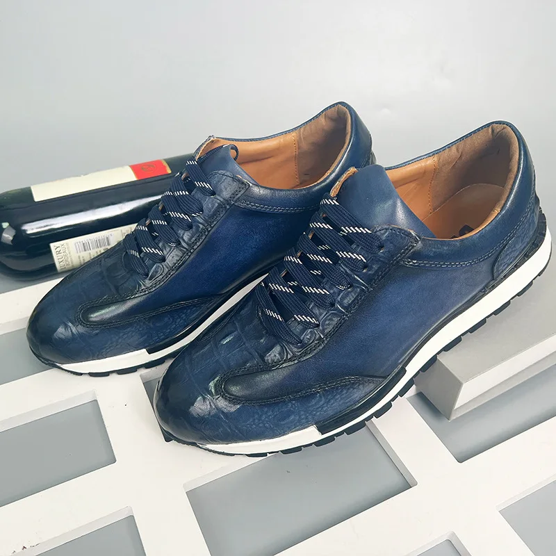 Baskets en cuir de vachette véritable pour hommes, chaussures de travail décontractées, chaussures de créateur de loisirs, mode masculine, nouveau, A117