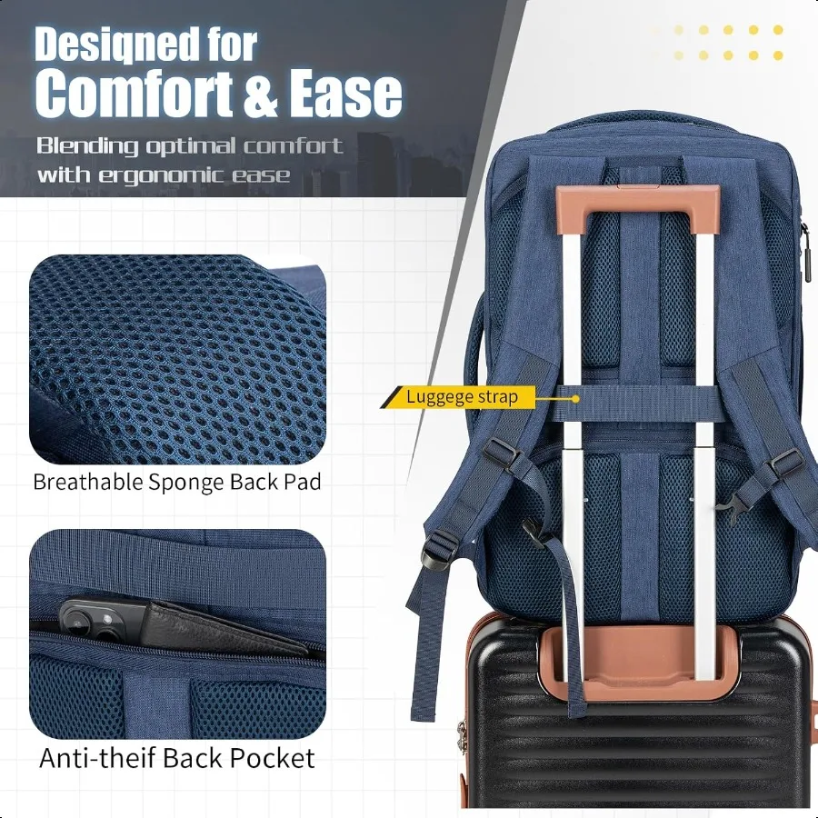 42L Travel Backpack with 4 Packing Cubes TSA Friendly Flight Appd CarryOn Bag with USB Charging Port WaterResistant Weekender B