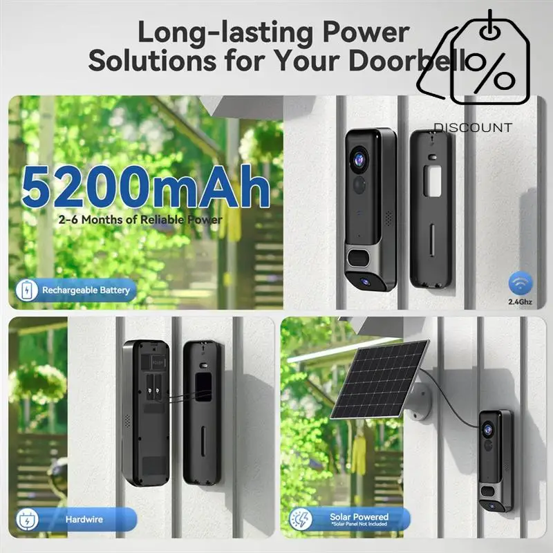 ABMF-Dual Doorbell Camera Wireless No Subscription,2K Smart Door Camera Wireless,With AI Human Detection, Night Vision