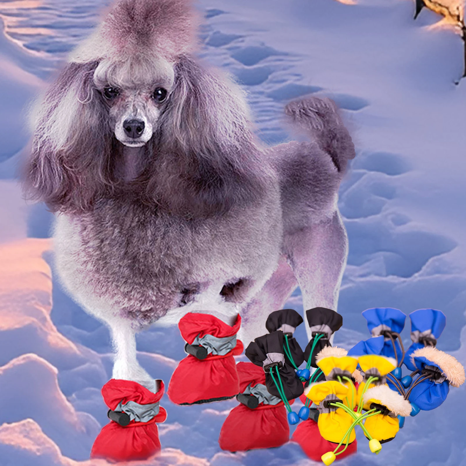 4PCS Waterproof Winter Boots for Dogs Antiskid Puppy Shoes Anti Slip Pet Rain Snow Boots for Small Large Dogs To Walking Running