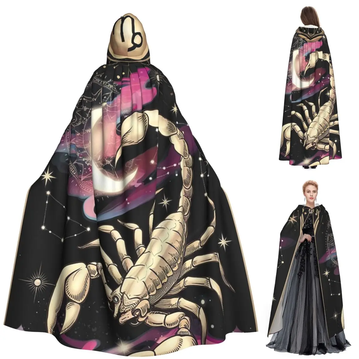 Capa larga con capucha del zodiaco Escorpio disfraz Medieval de bruja capa de Cosplay abrigo de Halloween adulto Unisex