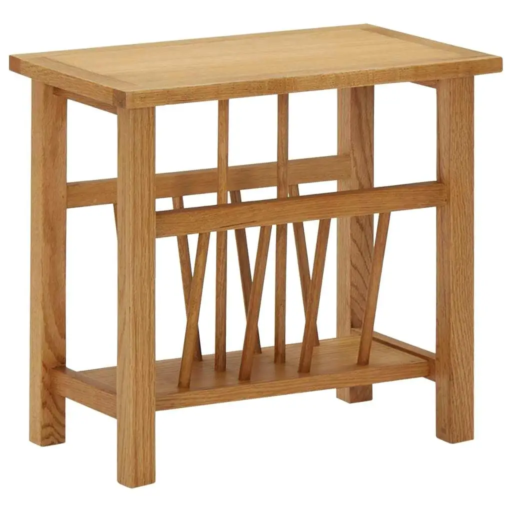 Solid Oak Wood Magazine Table - 17.7x10.6x16.5 Modern Design for Living Room Storage