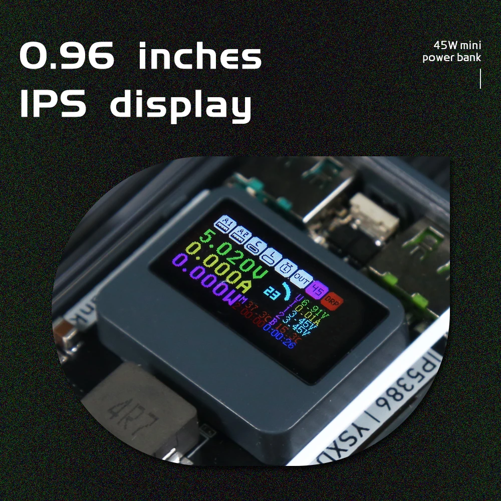 Two Way PD45W 0.96inch IPS Color Screen Punk 2Cell 21700 Welding DIY No Battery PPS Laptop Phone Fast Charging Power Bank Case