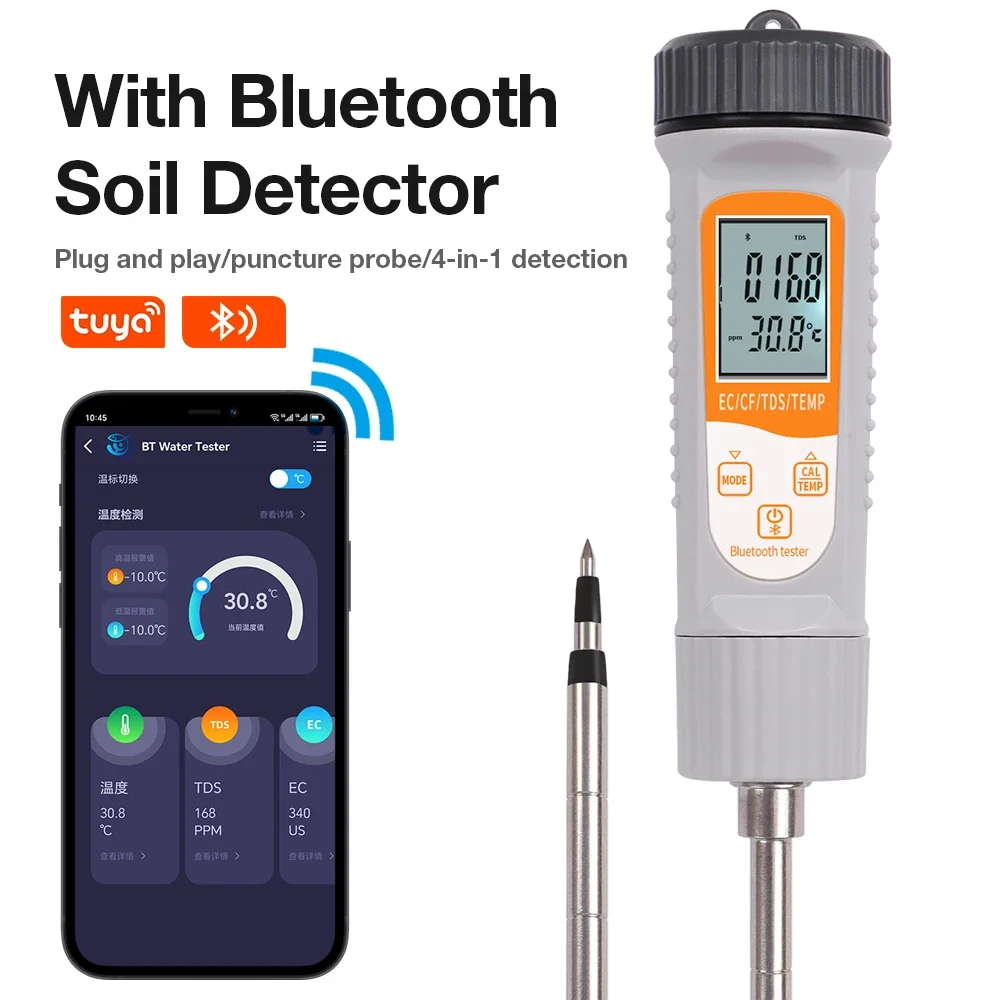 

Soil Tester EC/TDS/CF/Temp 4 in 1 Smart Data Logger Water and Soil Nutrient Analyzer for Hydroponics Planting Garden Greenhouse