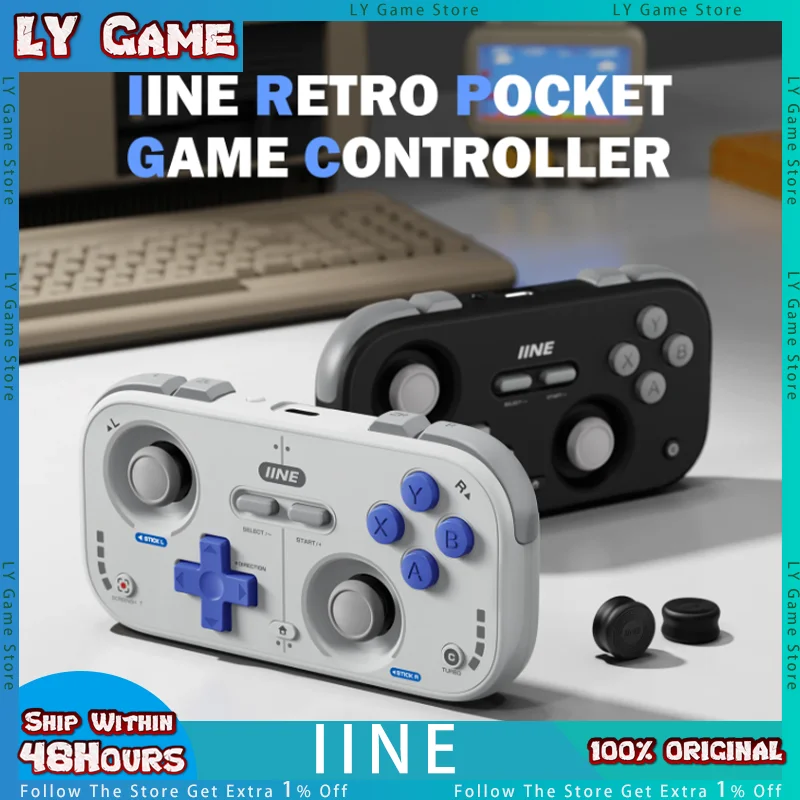 

IINE Retro Pocket Gaming Controllers Wireless Bluetooth 1000Hz Hall Joystick Portable For Android IOS Phones PC NS Gamepads
