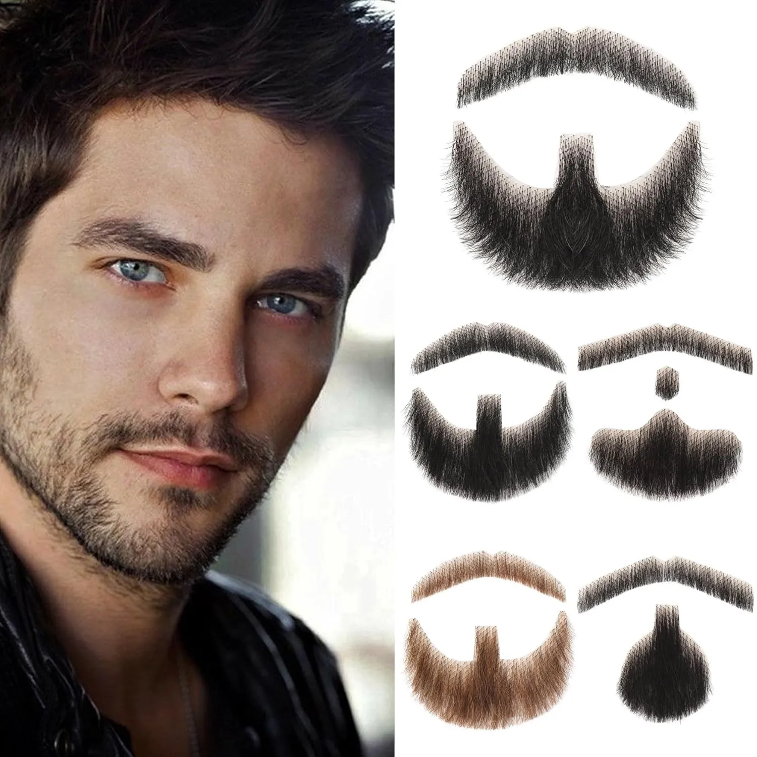 Fake Mustache Realistic Beard Natural Looking Facial Hair Trimmable Fake Beard Realistic Lace Invisible Mustache for Adults Men