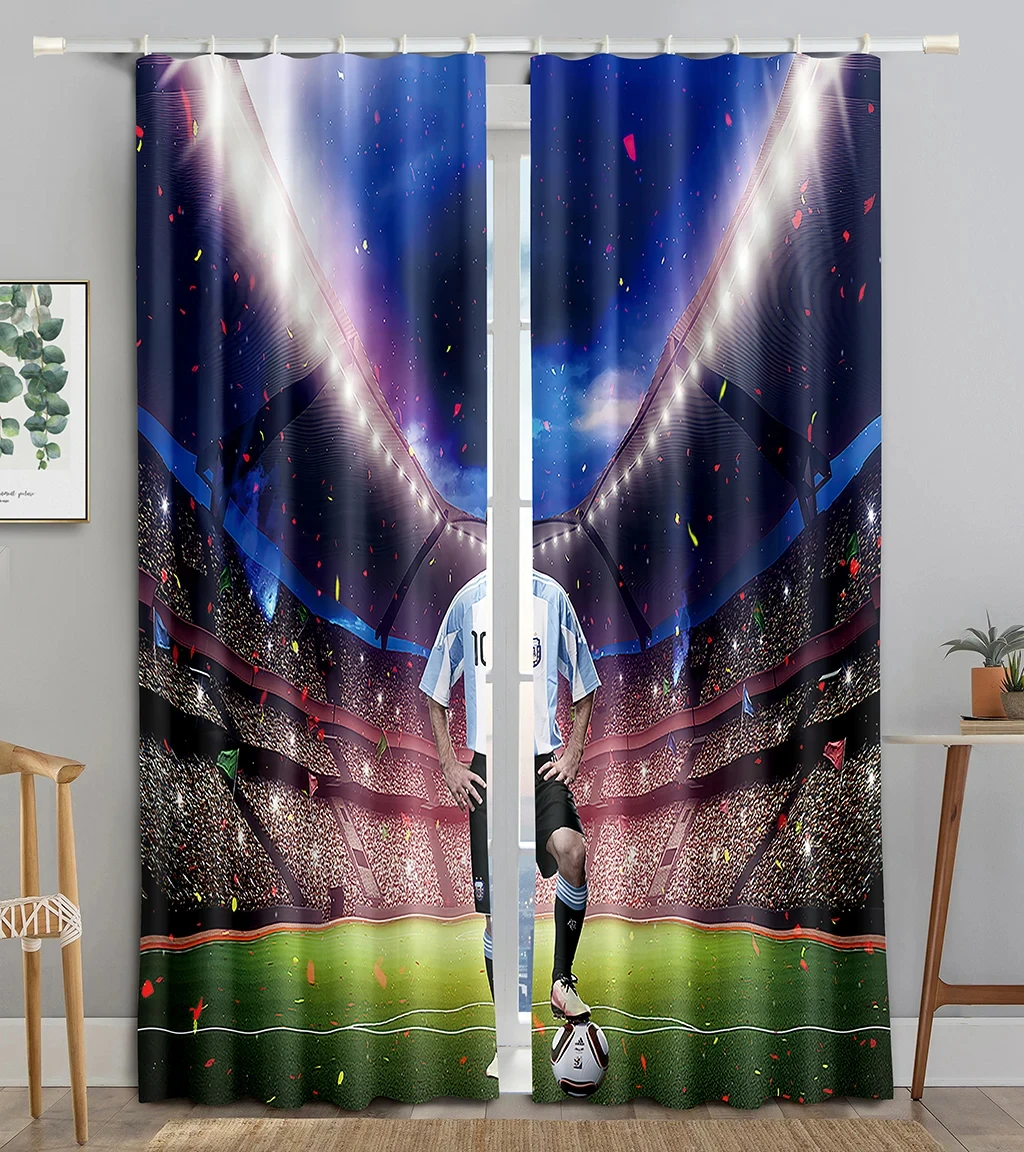 American Football Stadium Arena Night Spotlights Sky Bedroom Window Shade Curtains for Boys Men Teens Printed Living Room Drapes