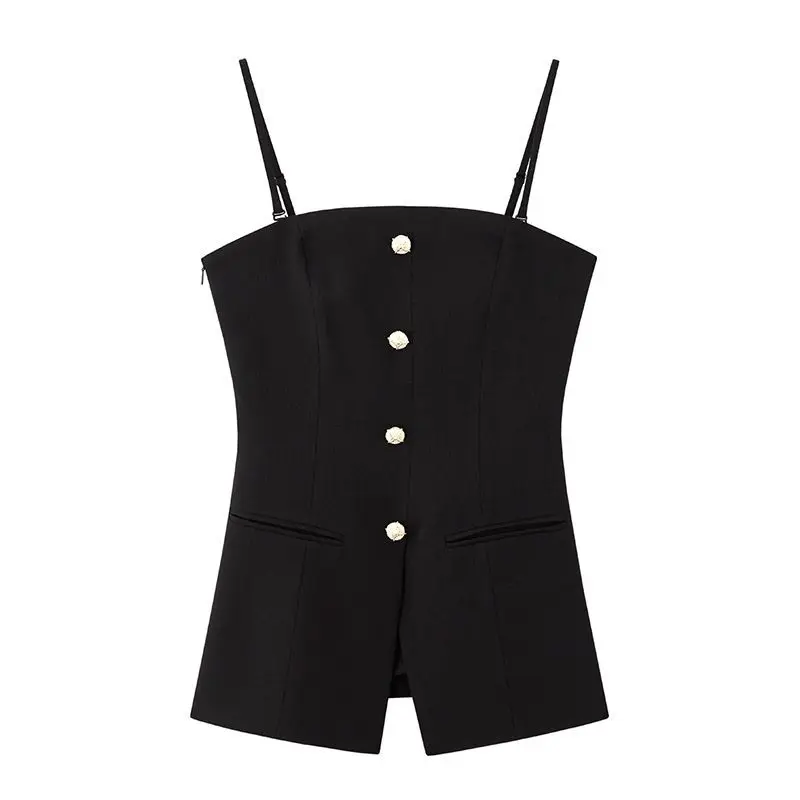 Advanced Minimalist Camisole Vest with Women's Summer Slit Design, Slim Fit Strapless Top