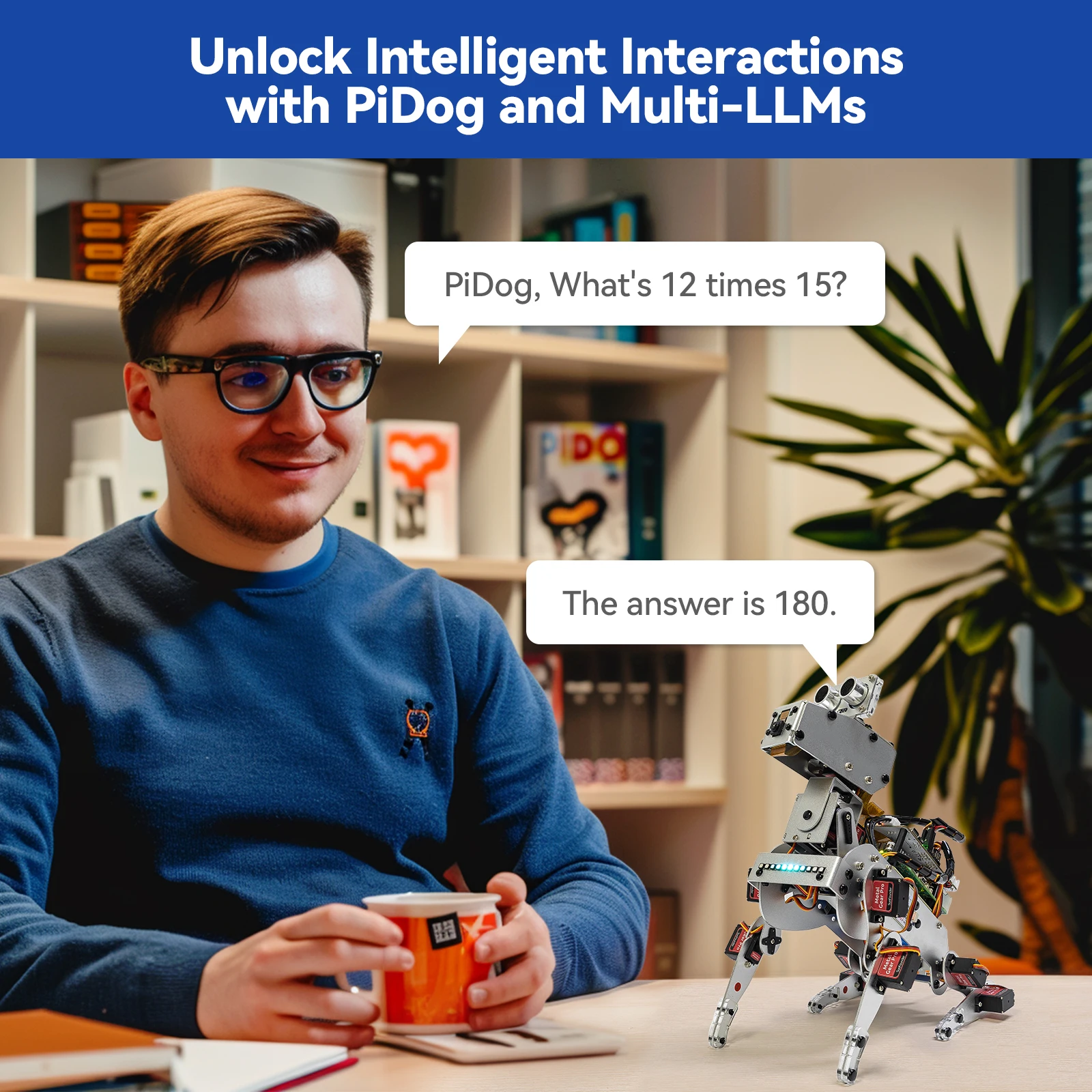 Комплект робота SunFounder PiDog AI для собак для Raspberry Pi 5/4/3B+/3B/Zero 2 (не входит в комплект) LLMs ChatGPT-4o/Gemini/Grok, управление приложением