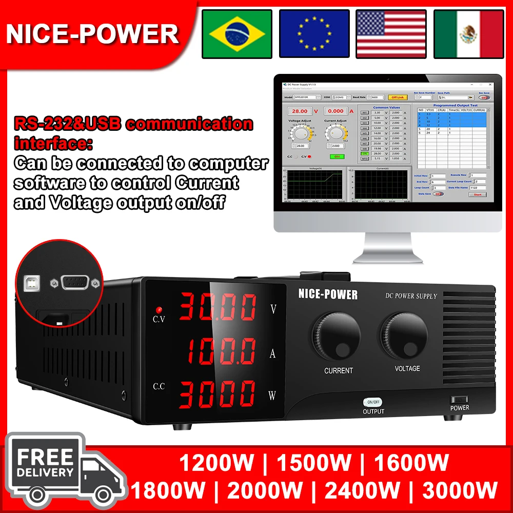 

3000 Вт 2400 Вт сверхвысокий источник питания 100 В 200 В 10 А регулируемый лабораторный источник постоянного тока 30 В 100 А импульсный регулятор напряжения зарядка аккумулятора