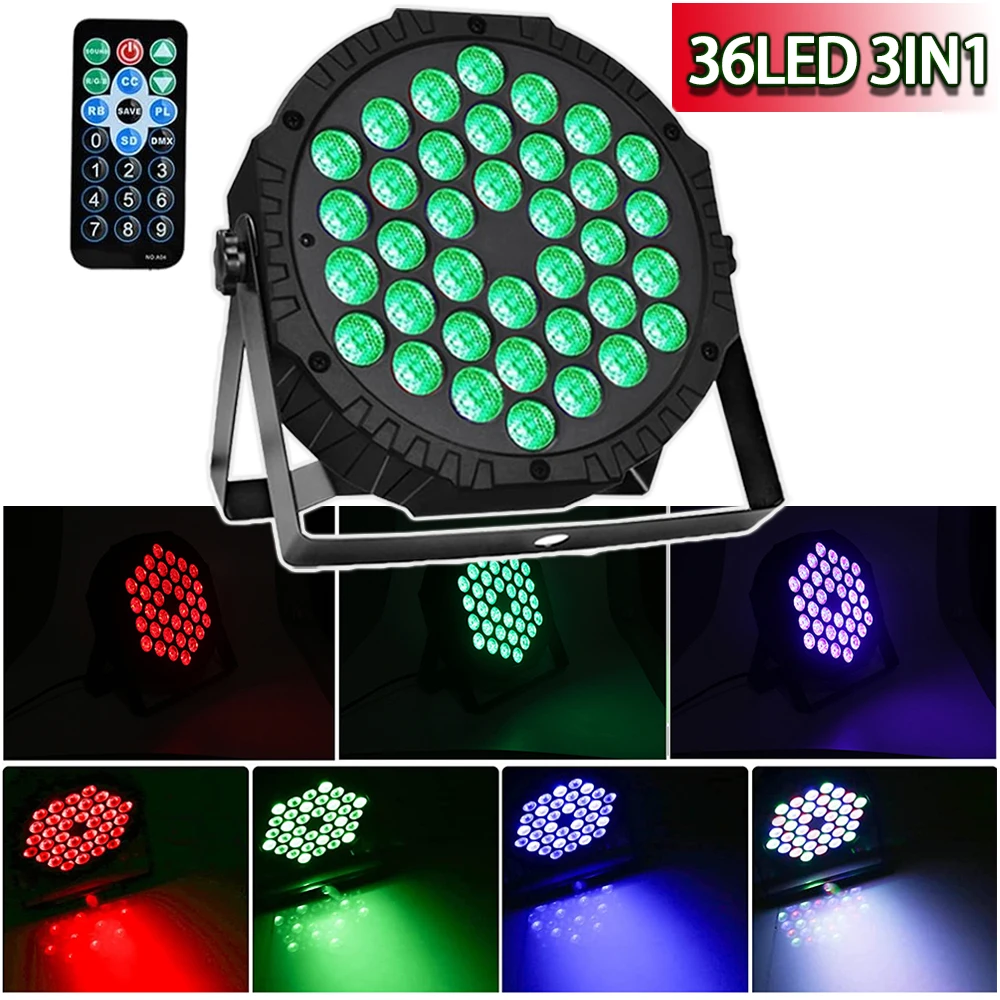 4PCS 36 LED Stage Full Color Flat Par Lighting Effect RGB 3IN1 DMX 512 DJ Disco Party Holiday Christmas Club Wedding Show Lights