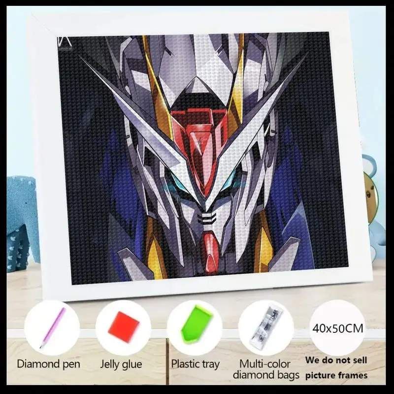 

1 шт. 5D DIY Gundam Mecha Набор для алмазной живописи с головкой робота, аниме Научно-фантастический воин, полная дрель, искусство со стразами, 40x50 см, большой кристалл G