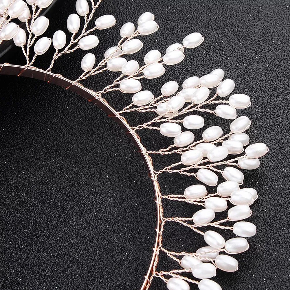 عصابة رأس على شكل تاج الزفاف من اللؤلؤ الاصطناعي الذهبي، طوق شعر مبالغ فيه للحفلات خفيف الوزن، رباط شعر على شكل تاج الزفاف #4