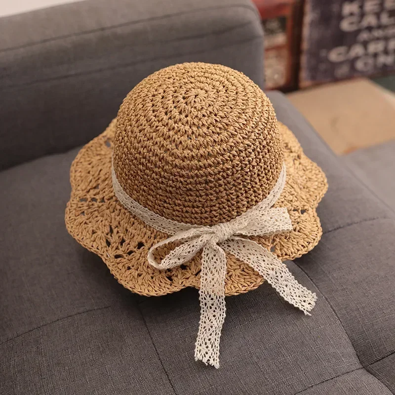 Children Panama Hat Princess Baby Hats and Caps for Kids 1PCFashion Lace Baby Hat Summer Straw Bow Baby Girl Cap Beach