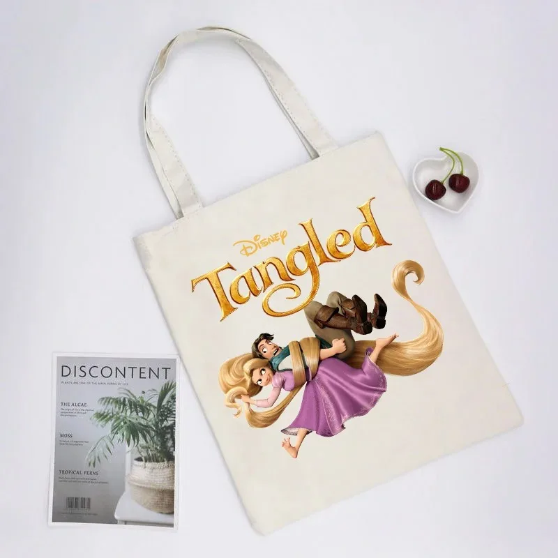 Disney Tangled Rapunzel Princess Canvas Tote Bags Harajuku Women Shoulder Handbag Large Capacity Shopping Bag Eco Girl Handbags