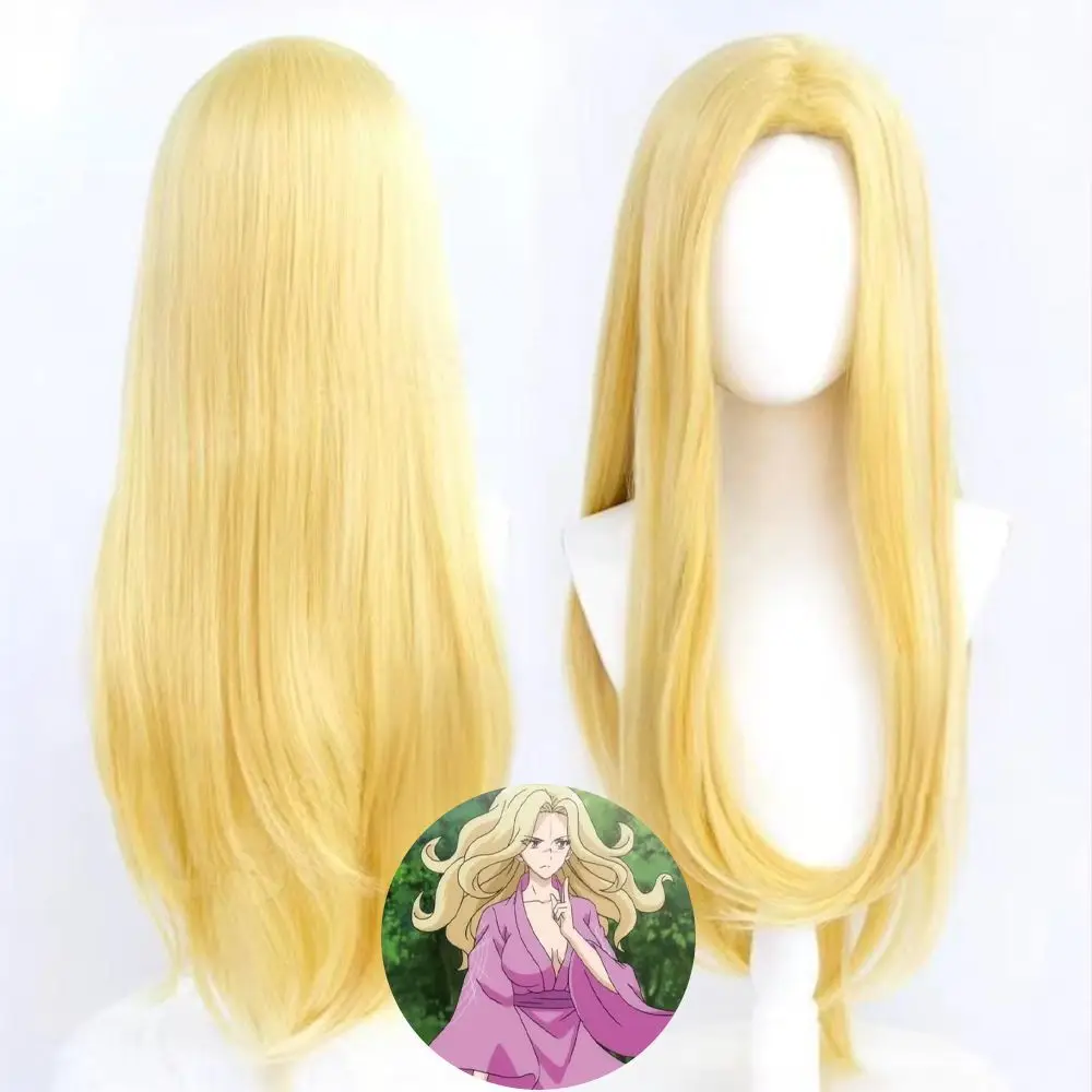 Fox Spirit Matchmaker Qingtong Cosplay Wig Custom Yellow Side-Part Long Curly Hair High Temp Fiber Breathable Rose Net Cap