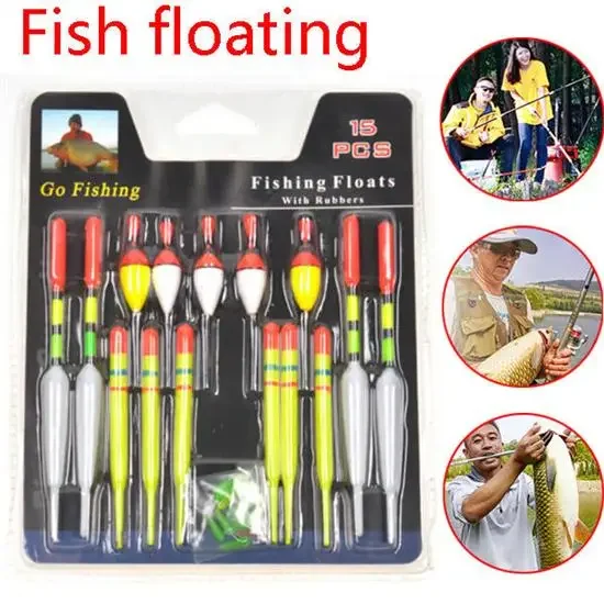 1 Set (15Pcs) Vertical Buoy Sea Fishing Floats Assorted Size for Most Type of Angling Aquarium Fish Catching
