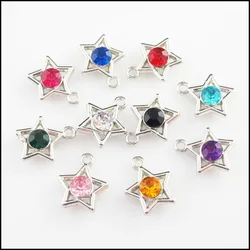 Moda 30 sztuk mieszane kryształ matowy srebrny Plated gwiazda koło Charms wisiorki 15x17mm