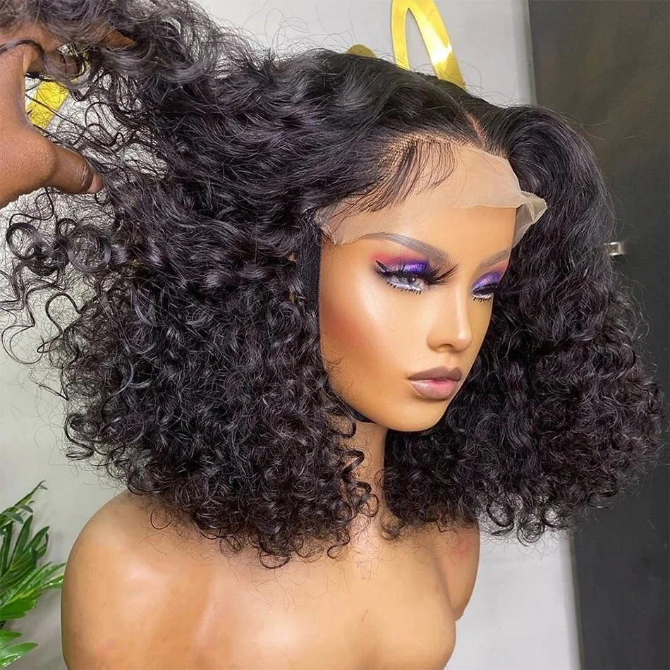 Curly Bob Deep Water Wave 13x4 Lace Frontal Wig 200% Density 4x4 Short Bob Lace Front Wigs Brazilian 100% Human Hair 12 14 Inch