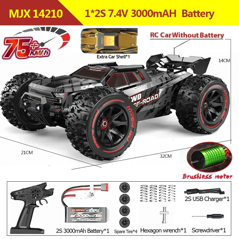 Mjx Hyper Go 14210 1/14 Rc Car Brushless Full-Scale Four-Wheel Drive Remote Control Car High-Speed Short Trucks Toy