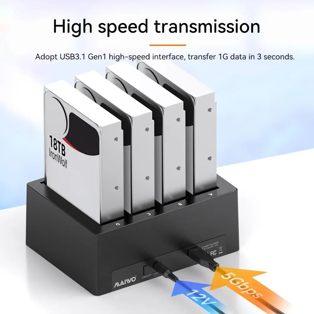 MAIWO 4 Bay Hard Drive Docking Station Type-C to USB 3.0 External Multi-Bay for 2.5/3.5 inch HDD SDD Docking Station Hard Box