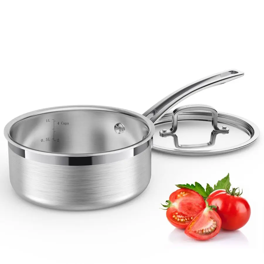 

Steel Saucepan with Lid, Triple Ply 1.5 Quart Sauce pan with Cover Induction Cooking Sauce Pot Perfect for Making Sauces, Reheat