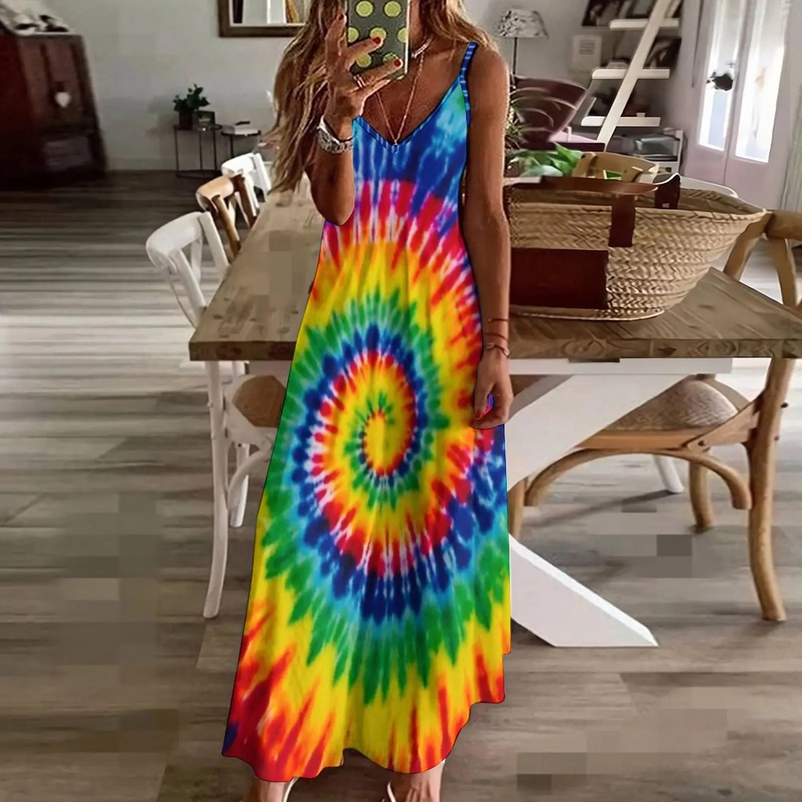 Vestido feminino sem mangas Tie Dye, vestidos de festa longos, luxo elegante