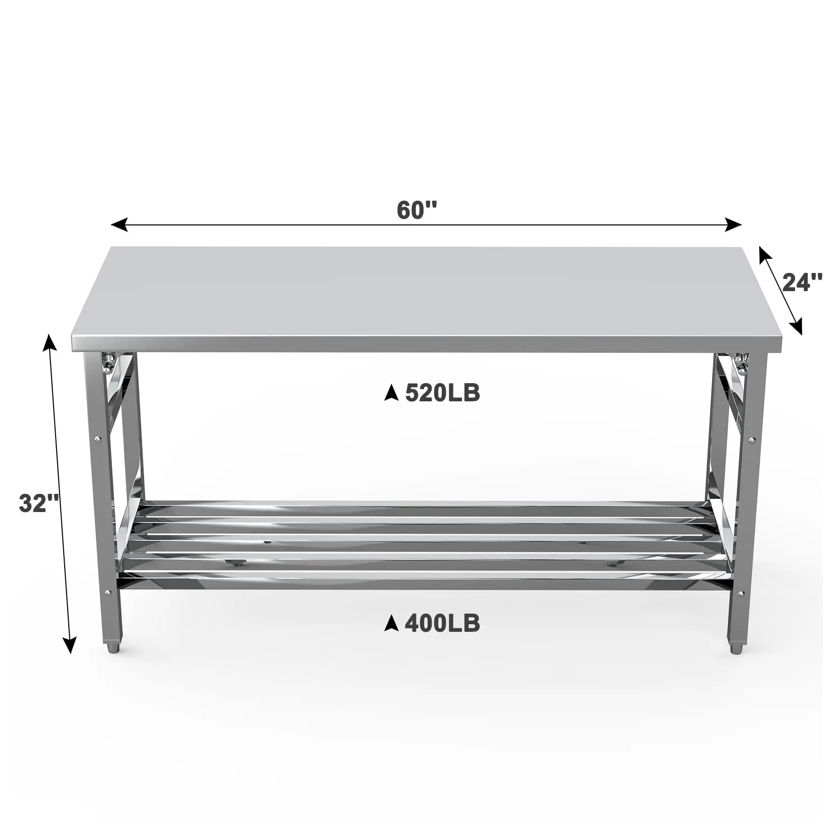 60x24 NSF Stainless Steel Folding Table, Heavy Duty 500lbs