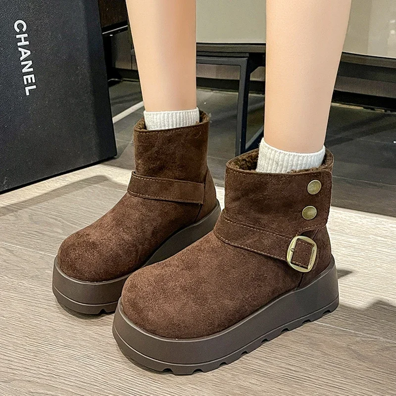 

Fur Ankle Boots for Women Flats Suede Platform Sport Shoes 2025 Fashion New Winter Cotton Shoes Cozy Dress Mujer De Snow Botas