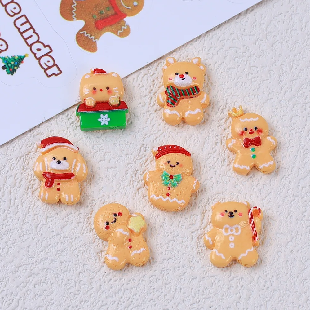 5 قطع صغيرة من رجل خبز الزنجبيل لعيد الميلاد الكرتوني DIY إكسسوارات مجوهرات كريم الغراء الراتنج إكسسوارات دبوس الشعر مادة فنية للأظافر