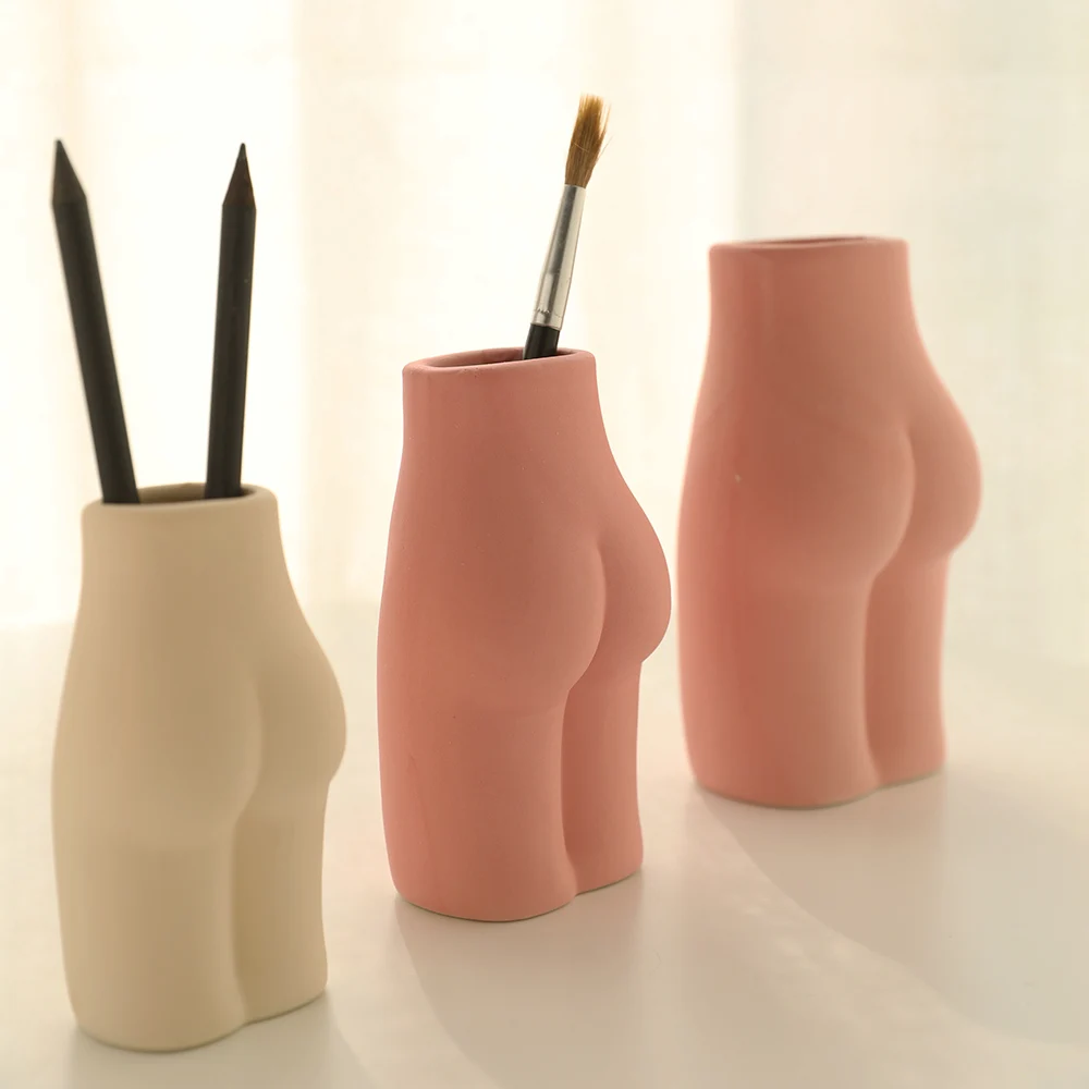 Creative Butt Shape Pen Holder Mold Matte Bust Cement Resin Pen Holder Flower Decoration Silicone Mold