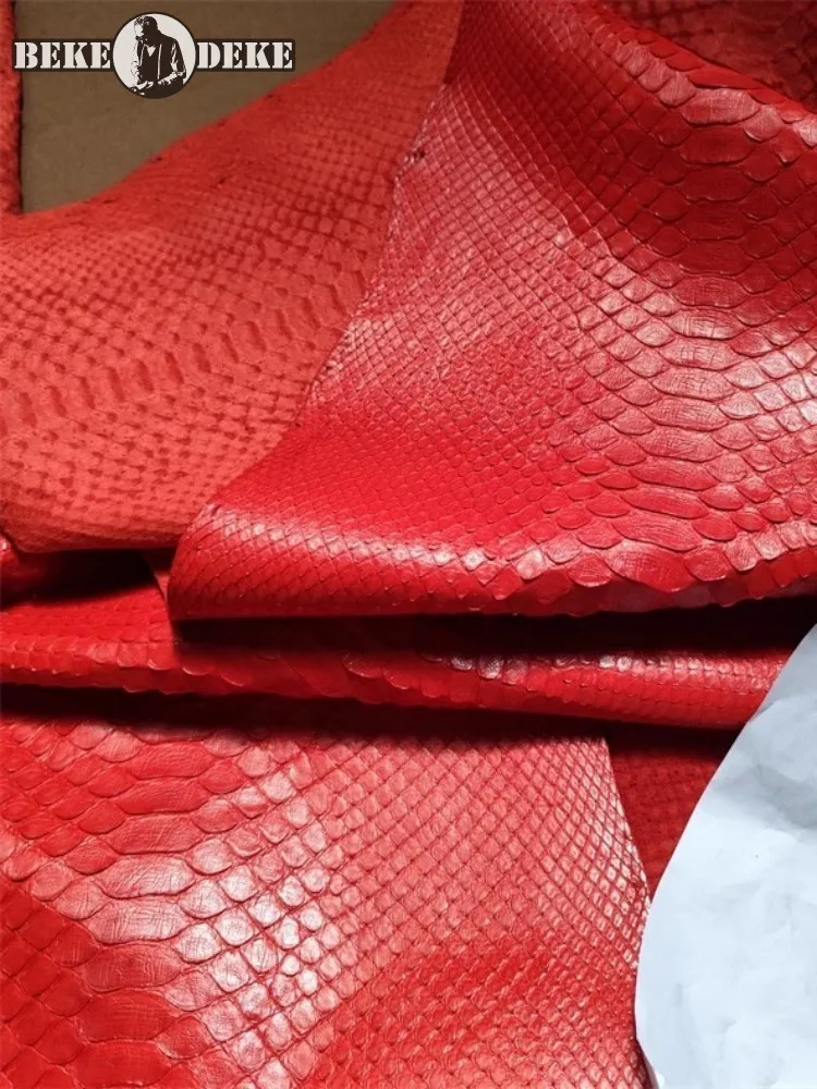 Water Dyed Red Python Leather Handmade DIY For Wallet Strap Bag Soft Genuine Leather Fabric Accessories