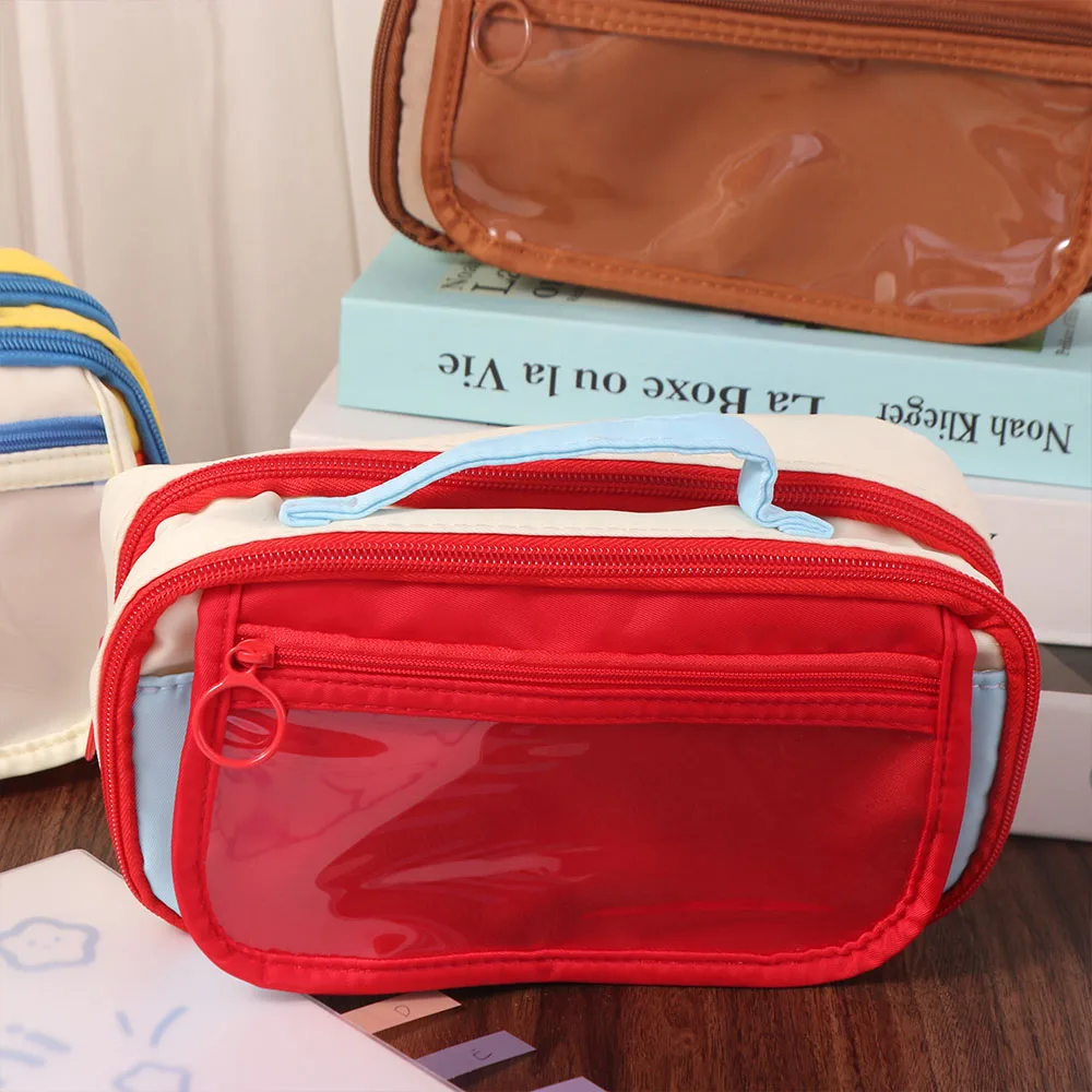 Large Capacity Canvas Pencil Case Multi Layers Zipper Stationery Storage Bag Holder Portable Pencil Bag School Office
