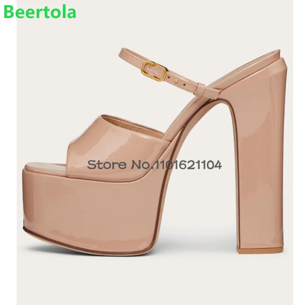 Platform Square Heel Peep Toe Luxury Slippers For Female Women 2024 New Outside Elegant Fashion Solid Summer All-match Shoes