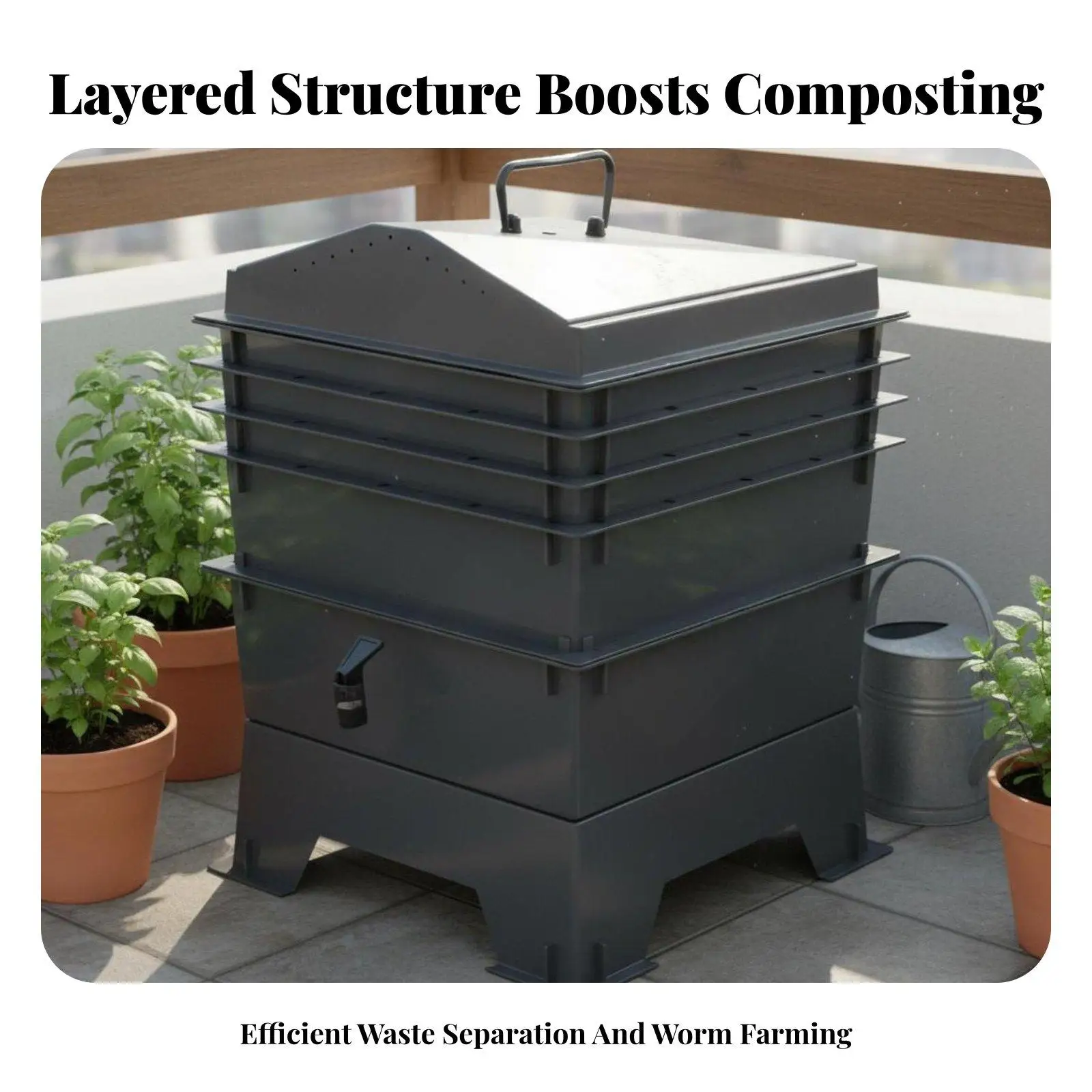 Plastic Composting Bin for Balcony Patio Kitchen Worm Farm System with Expandable Trays and Spigot Harvest