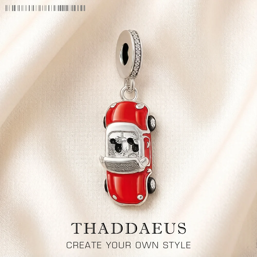 Red Enamel Sports Car Dangle Charm Pendant Autumn Brand New Sterling Silver 925 Trendy Gift