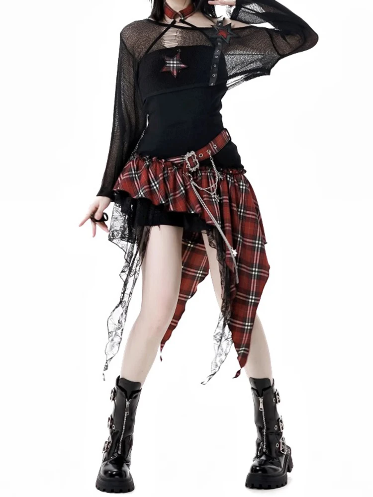 

Модный женский летний комплект из двух предметов 2025 года: американский стиль, сладкий и пикантный дизайн, черный, с асимметричной талией и завязками, модный.