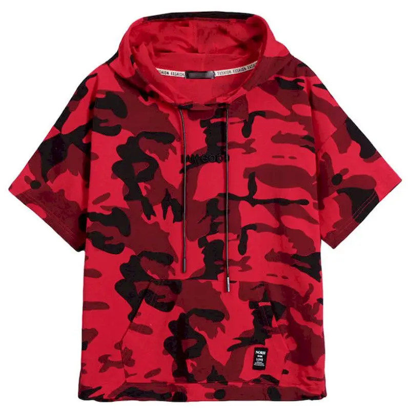 Hooded T-shirt Women Camouflage Short-sleeved Cotton T Shirt Summer Korean Style Tops Loose Thin Camouflage Uniform Student Tops