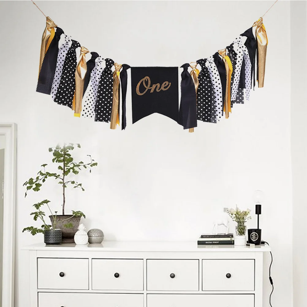 

Birthday Banner Decoration Yellow Black 1St Party Highchair Garland Hanging Bunting Rustic Burlap Flag Creative Photo Prop Party