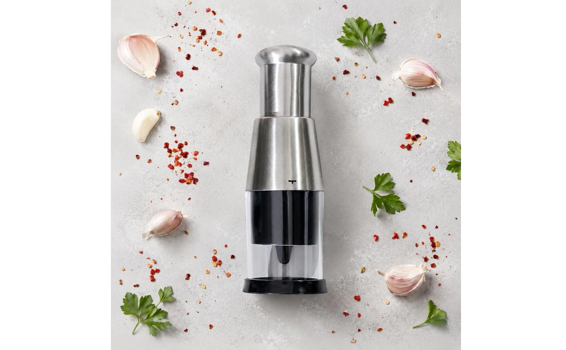 Manual Garlic Press Transparent Chamber Stainless Steel Garlic Chopper Manual Food Chopper Brushed Silver