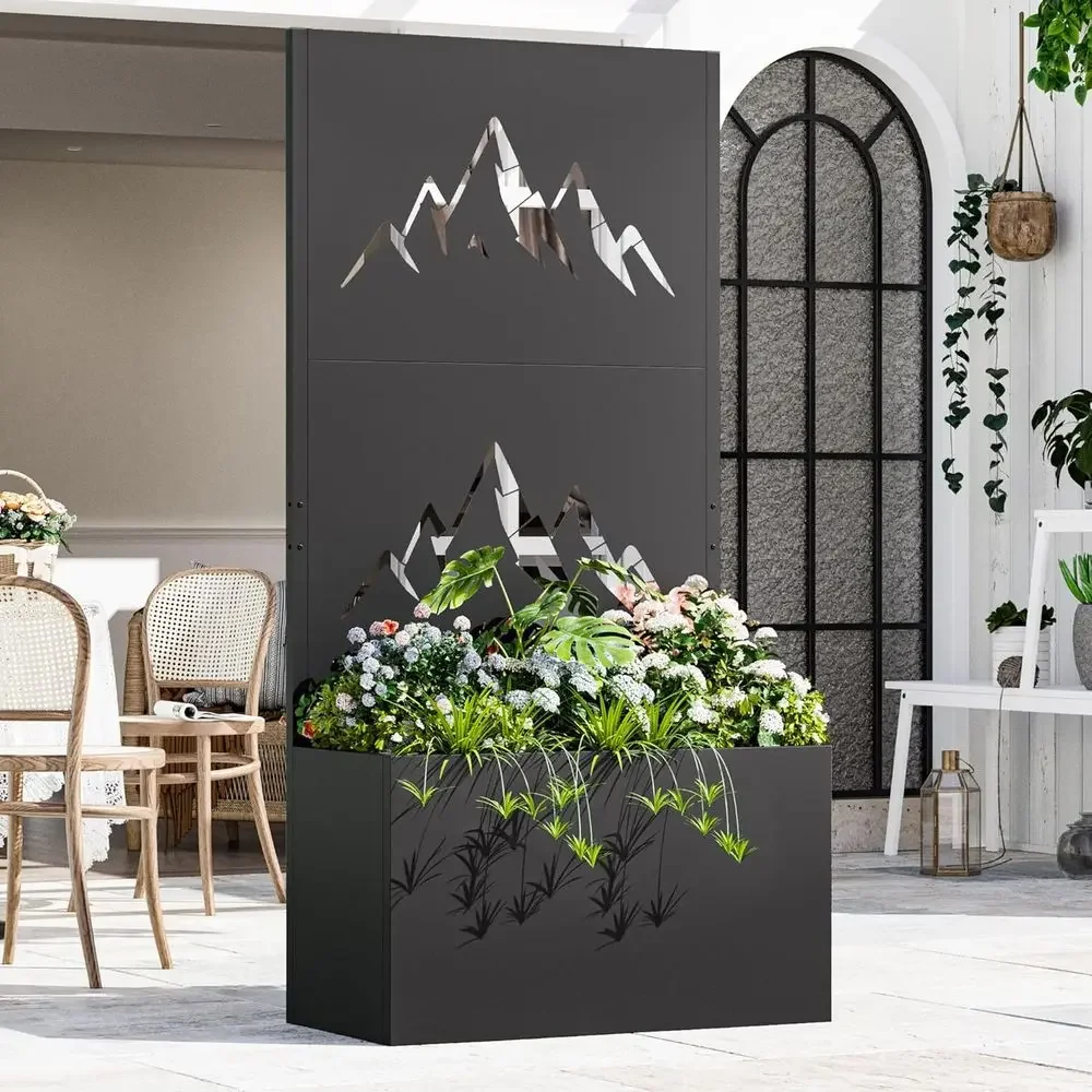 Large 6x3ft Raised Garden Bed with Trellis Privacy Screen, Multifunctional Outdoor Planter with Drainage and Climbing Plant Supp