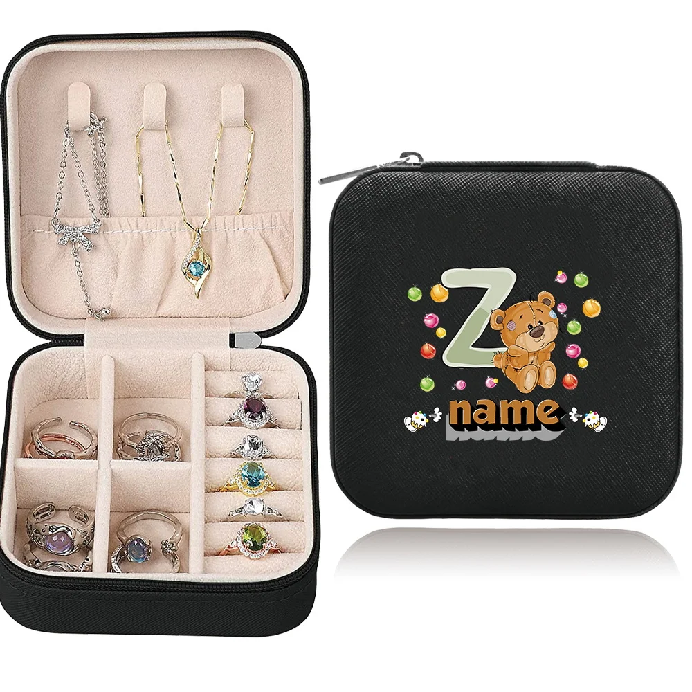 Personalized Custom Leather Portable Black Jewelry Box Large Capacity Necklace Earring Box Travel Storage Jewelry Box