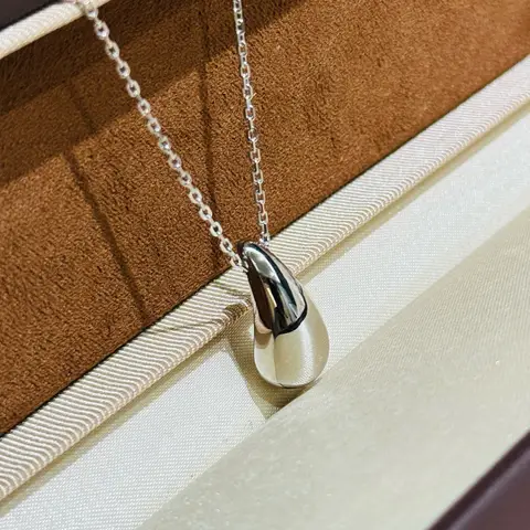 100% 925 Sterling Silver Glossy Water Droplets Necklaces For Women Fine Jewelry