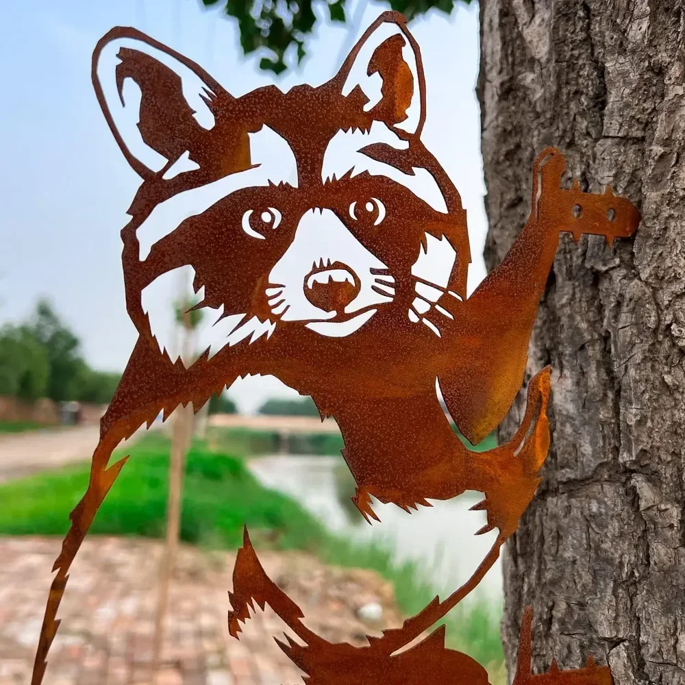 Delightful Garden Decoration – Rusty Animal Metal Yard Art Pleasure. Cheerful Corten Steel Outdoor Decor with Squirrel.